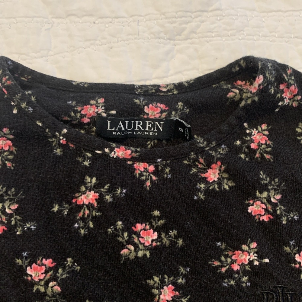 Lauren Ralph Lauren Women's XS Black Floral Top Cotton Viscose - Picture 2 of 6
